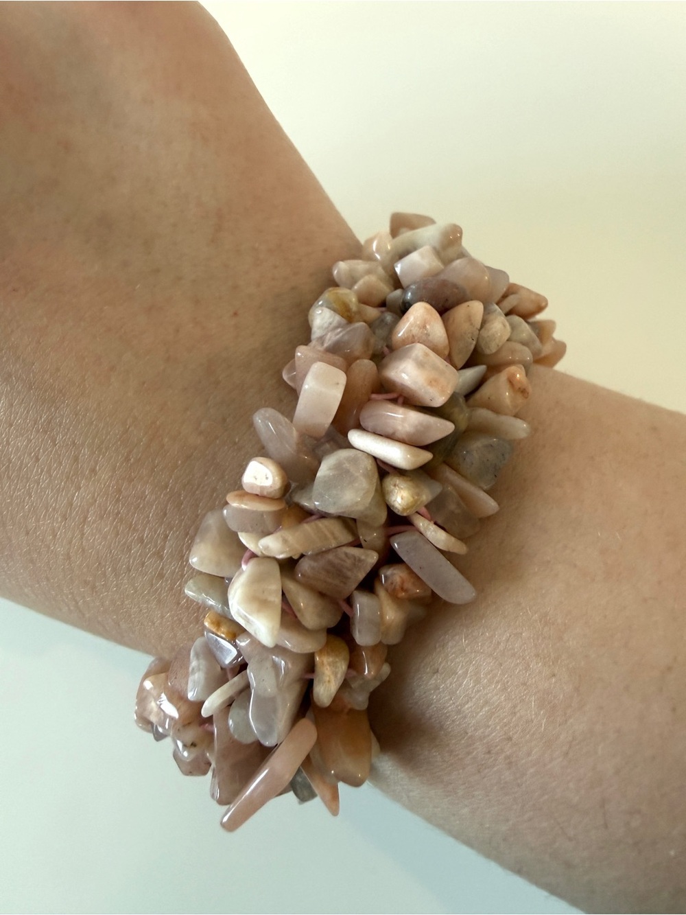Beige-Peach Chip Stone Stretch Bracelet - Women Jewelry
